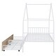 preview thumbnail 12 of 50, Twin/Full Size Metal House Bed with Two Drawers on Wheels, Kids Platform Bed with Roof Frame
