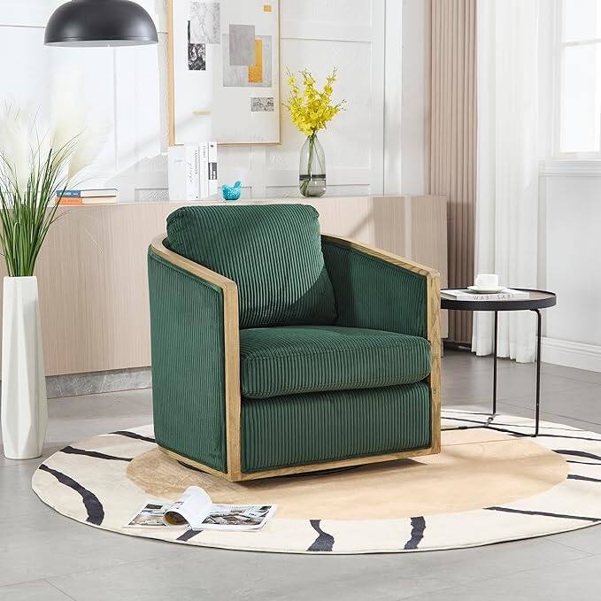 Roomfitters Modern Corduroy Swivel Barrel Chair, 360 Lounge Club Chair with Deep Seat for Living Room or Office