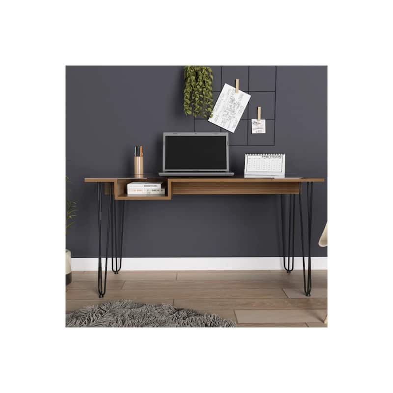 Bandung Desk - Mahogany Finish Retro Style Computer Writing Table