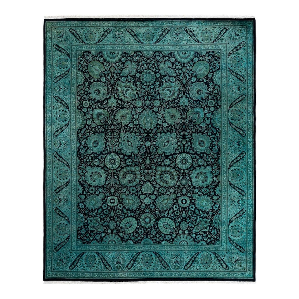 Overton Hand Knotted Wool Vintage Inspired Modern Contemporary Overdyed Black Area Rug - 8' 4" x 10' 3"