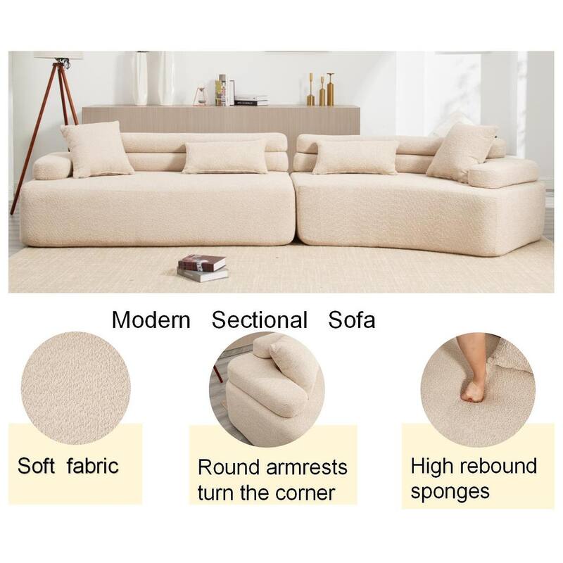 139" Boucle Curved Modular Sectional Sofa, No Assembly