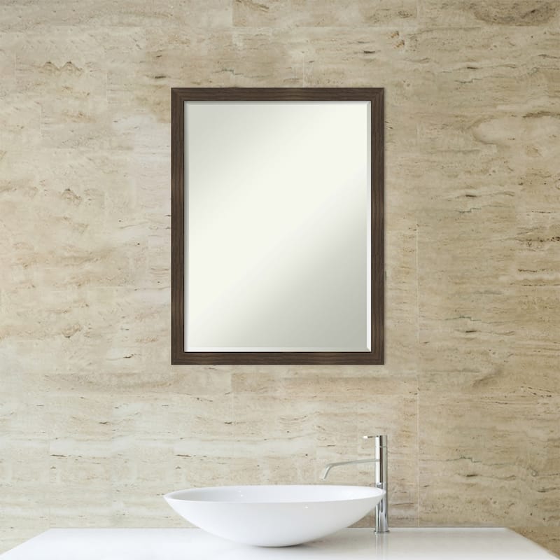 Woodgrain Stripe Half-Inch-Bevel Wood Framed Bathroom Vanity Wall Mirror - Glass Size 18x24