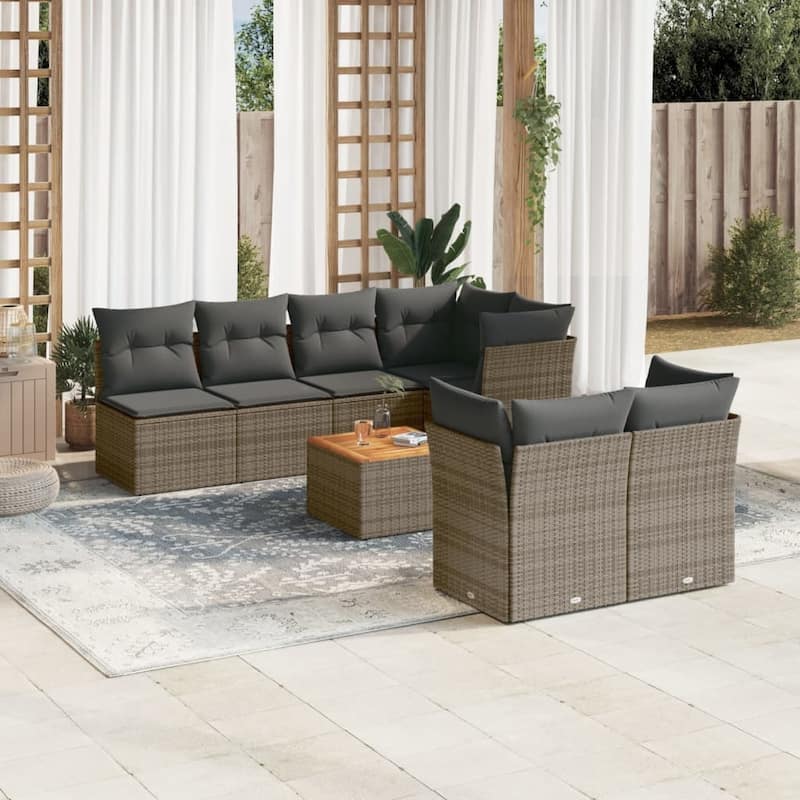 vidaXL Patio Sofa Set with Cushions Outdoor Furniture 8 Piece Poly Rattan - 21.7 x 21.7 x 14.6