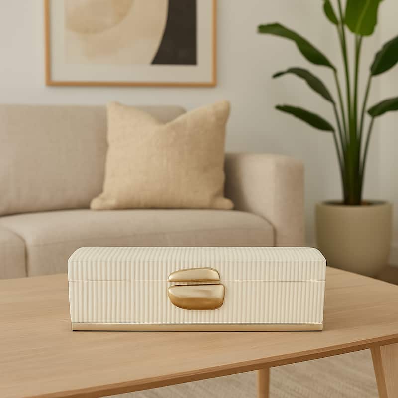 Modern Ribbed Keepsake Box with Metal Closure and Lid - 16.5", Cream - 16.25" - Cream - 16.25"