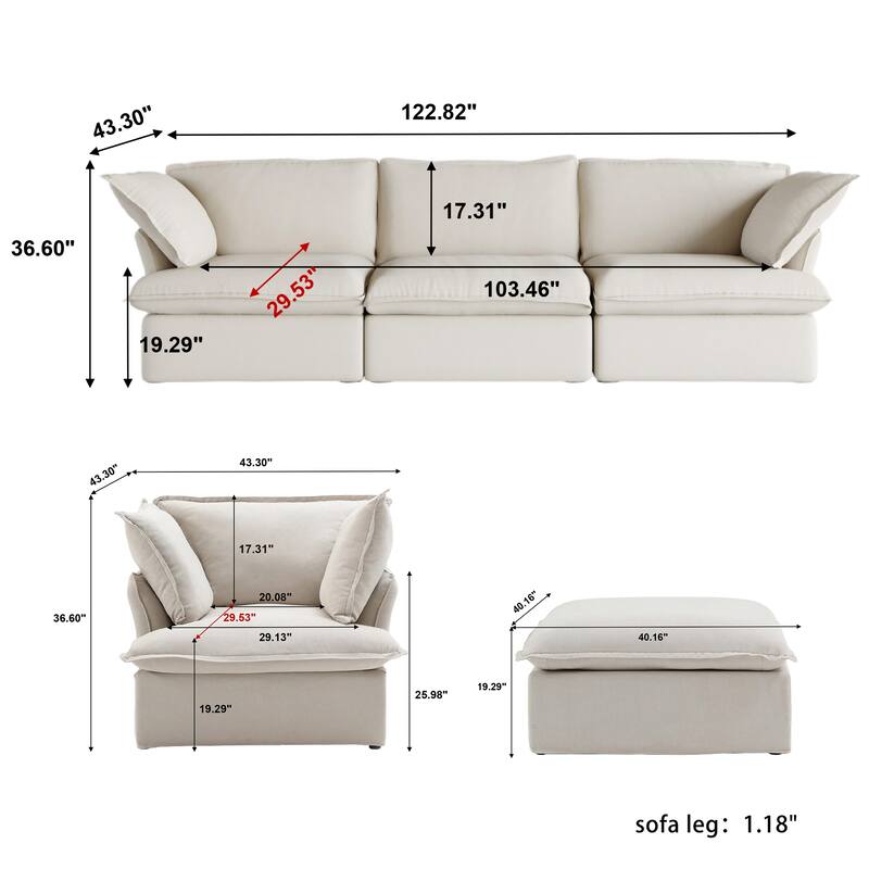 Modern Modular Sectional Sofa for Living Room 3 Seat, Comfy Convertible Sectional Sofas Couches