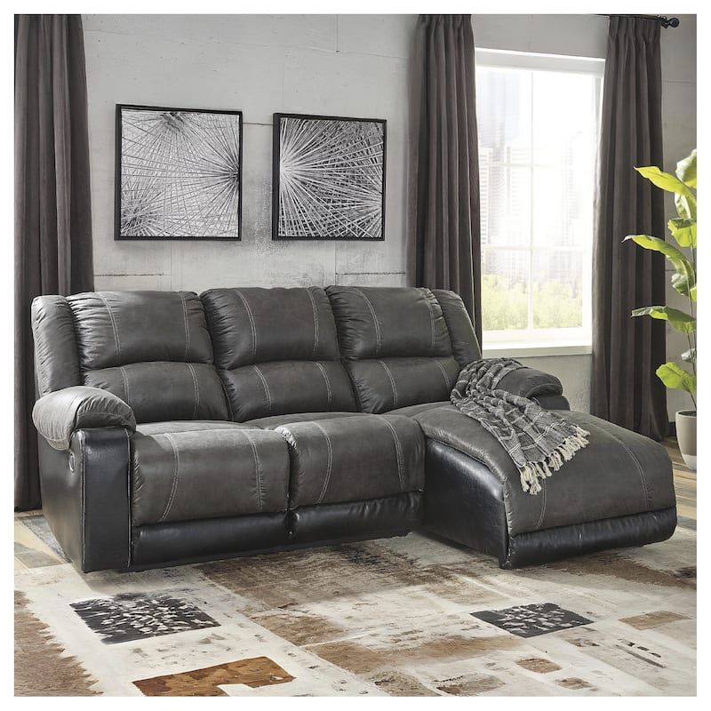 Signature Design by Ashley Nantahala Gray 3-Piece Reclining Sectional with Chaise - 88"W x 63"D x 40"H - Grey - Right Facing
