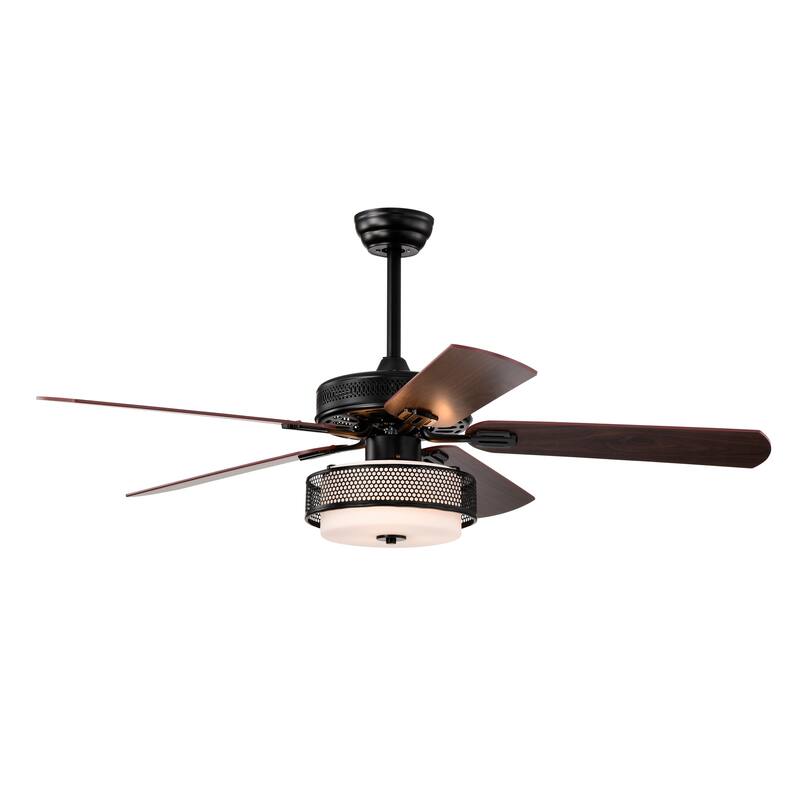 Matte Black Lighted Ceiling Fan Wooden 5-Blade with Remote