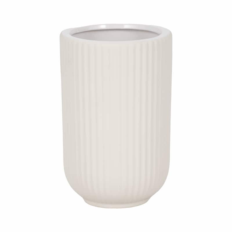 Sagebrook Home Ceramic Ridged Vase Classic Decorative Vase for Home or Office Flower Display