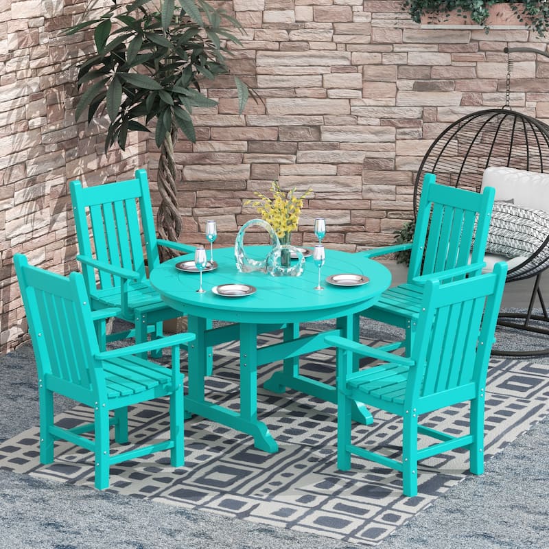 Laguna Hdpe All Weather Outdoor Patio Dining Set with Round Table, Armchairs (5-Piece Set) - Turquoise