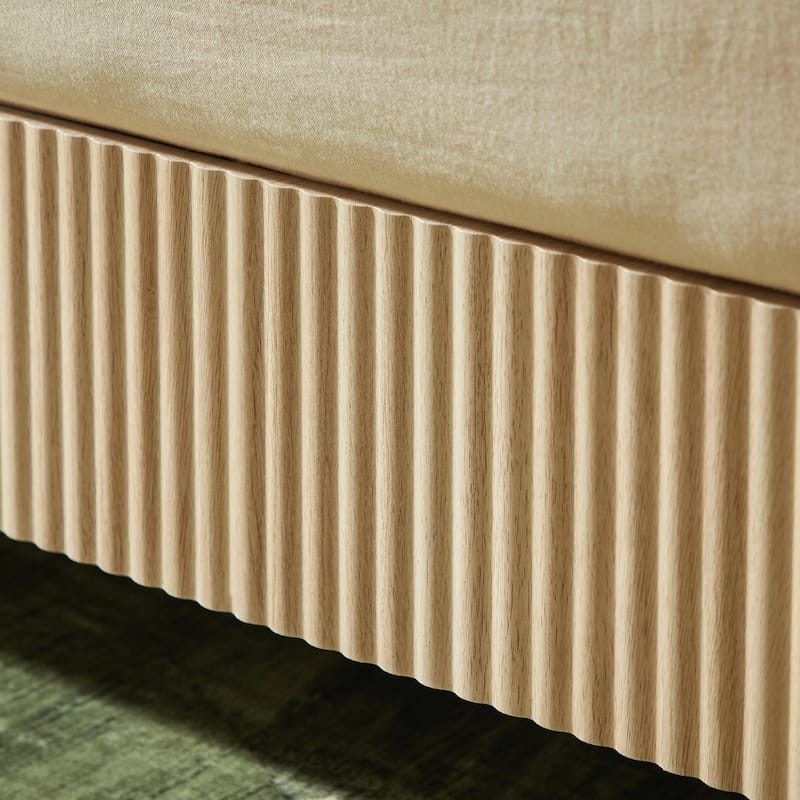 Queen Size Wooden Bed Frame with Corrugated Curved Lines - No Box Spring Needed
