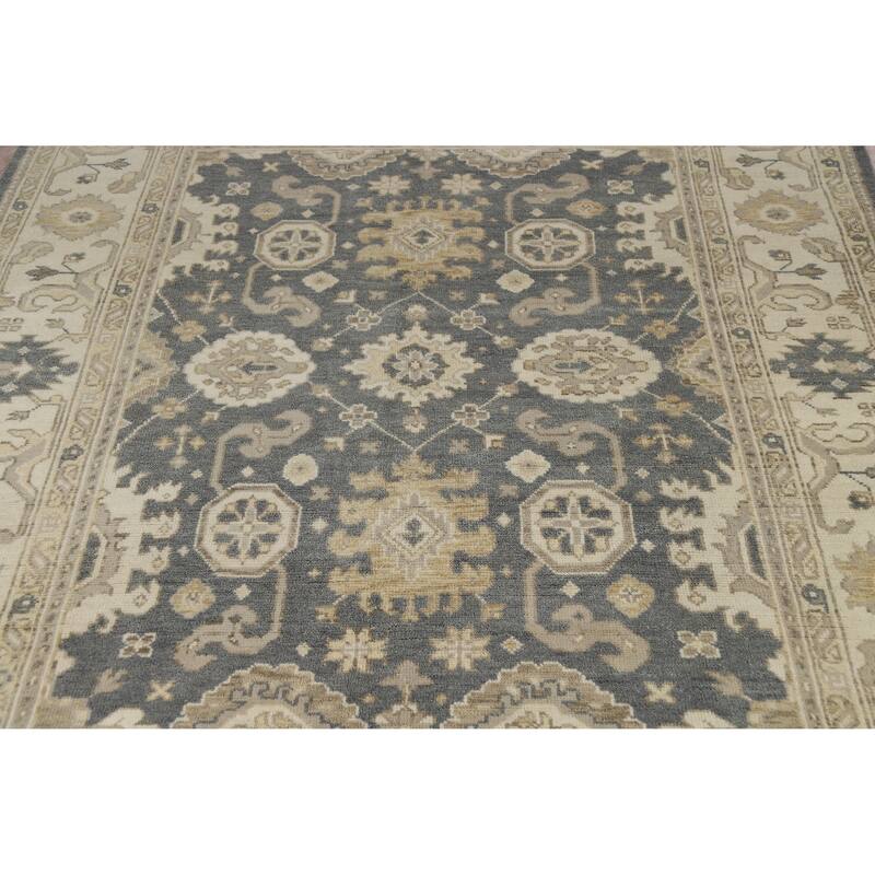 Slate Oushak Indian Area Rug Hand-Knotted Wool Carpet - 7'10" x 9'9"