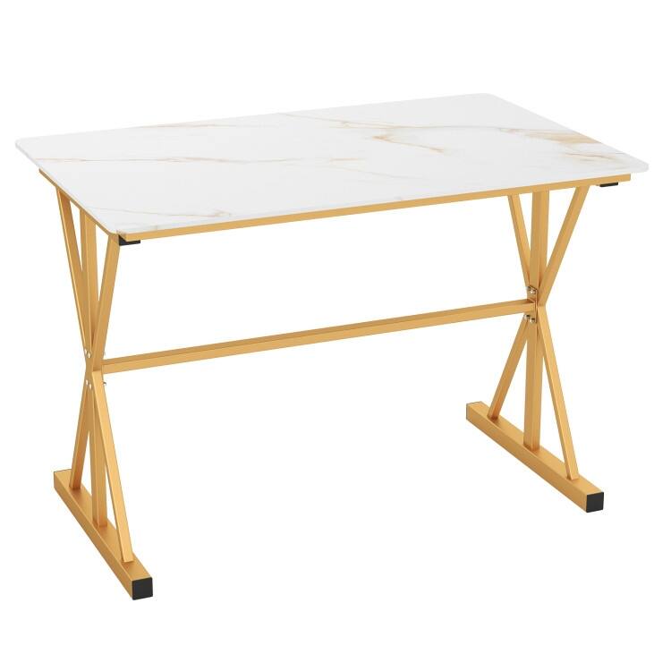 Golden and White Sintered Stone Dining Table with Metal Frame 135 lbs Capacity - 44" x 28" x 30"