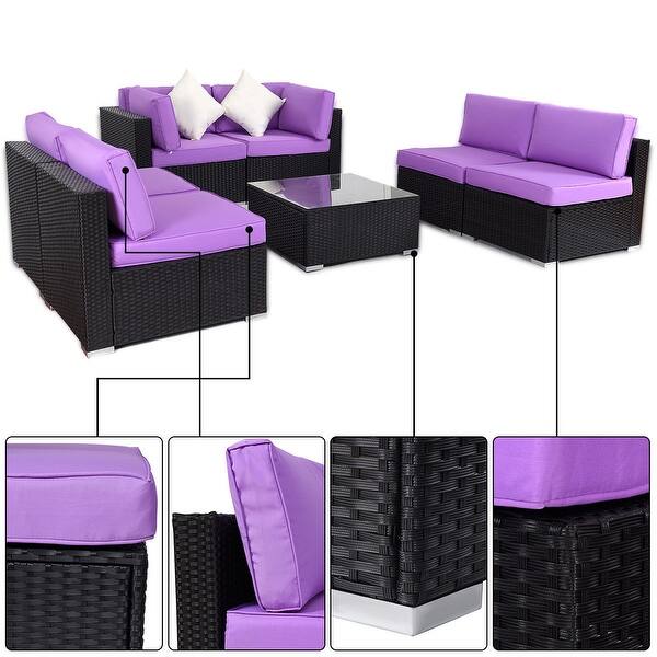 Shop Costway 7 Pcs Rattan Wicker Patio Set Outdoor Sectional Sofa Furniture Purple Cushion On Sale Overstock 22363658