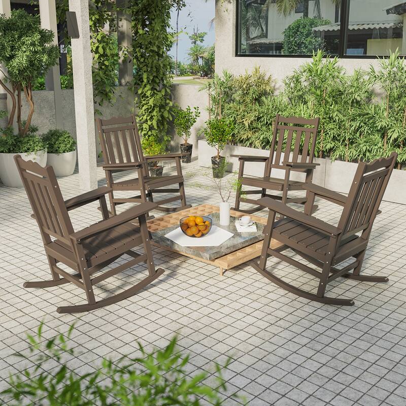 Bonosuki Adirondack Rocking Chair with Big Armrests Fire Pit Chair Weather Resistant - Brown
