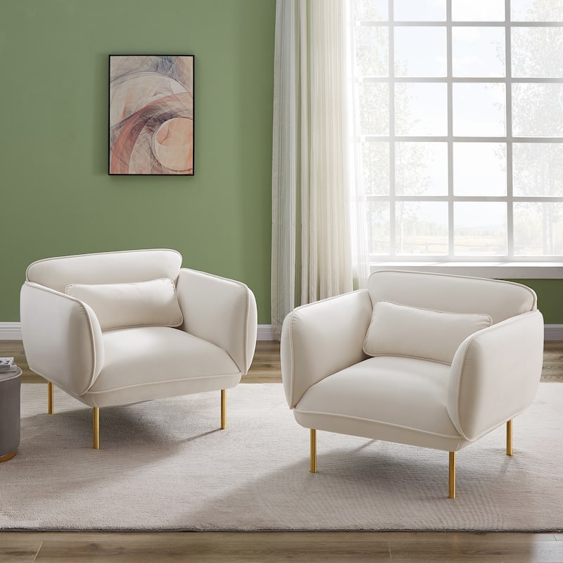 Velvet Upholstered Accent Chairs with Metal Legs - Modern Style