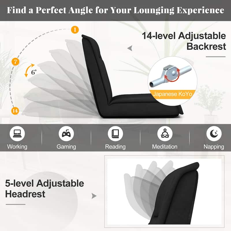 Gymax Folding Floor Chair Convertible Lazy Sofa Chair w/ Adjustable