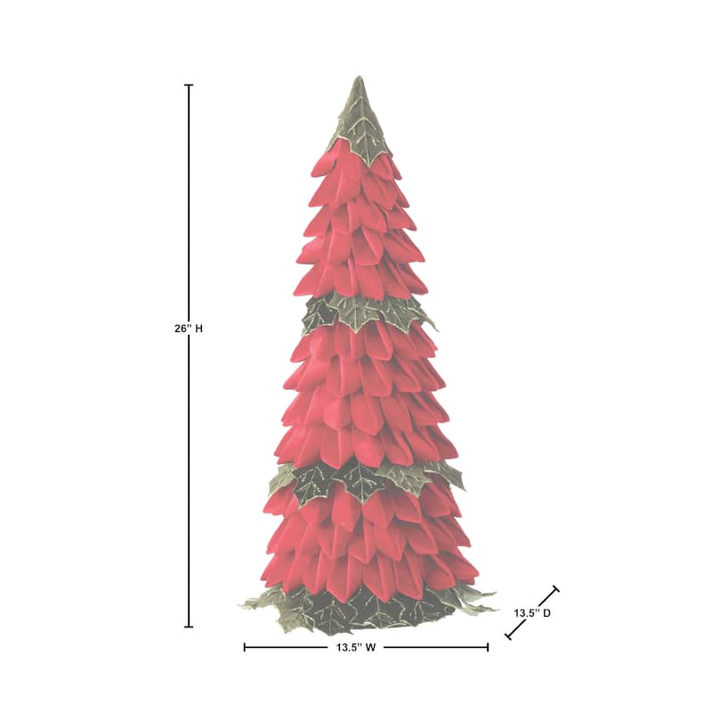 28" Velvet Holly Leaf Cone Tree