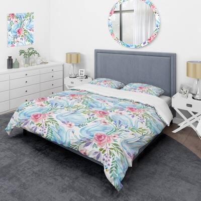 Designart 'Blue Watercolor Swan Lake' Cabin & Lodge Duvet Cover Set
