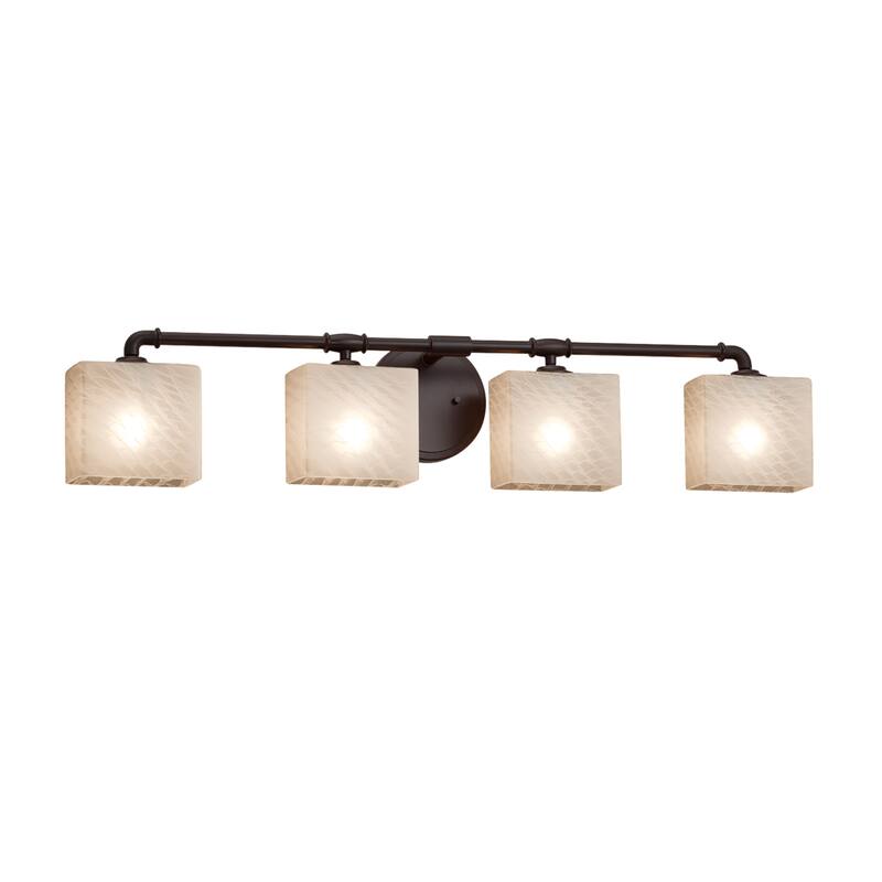 Justice Design Fusion Bronx 4-light Dark Bronze Bath Bar, Weave Rectangle Shade