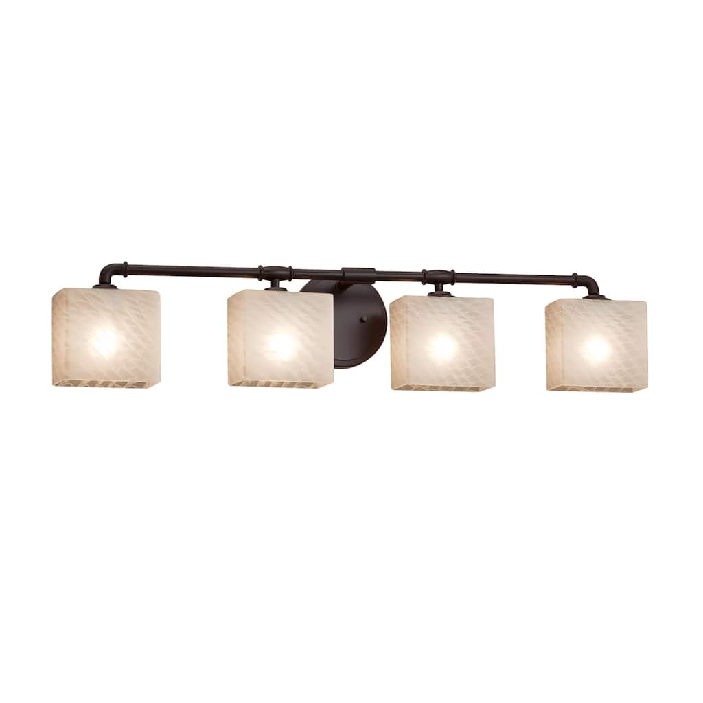Justice Design Fusion Bronx 4-light Dark Bronze Bath Bar, Weave Rectangle Shade