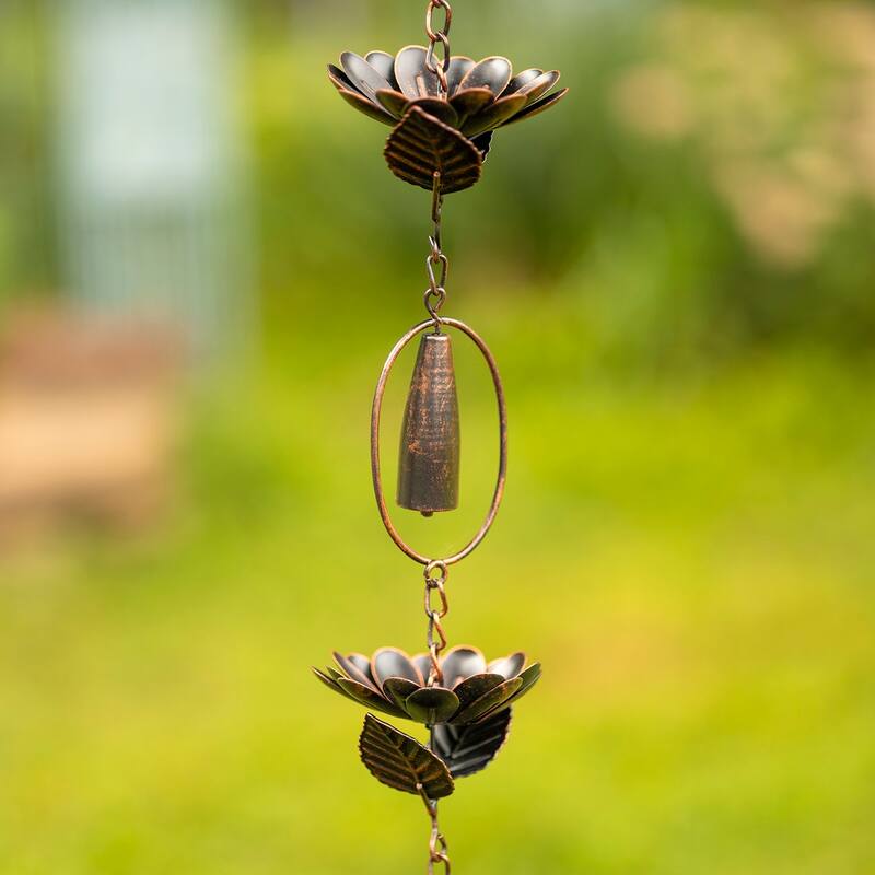 76" Long Iron Rain Chain with Peonies