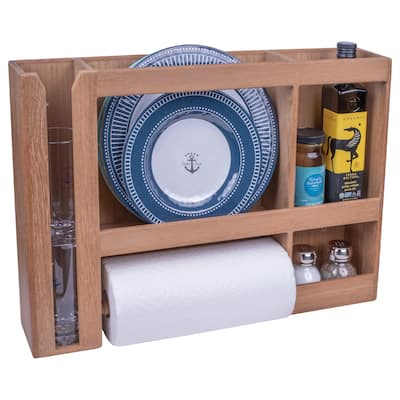 Teak Dish/Cup/Paper Towel Rack - Wall Mount - 22-1/4" W x 16" H x 4-1/8" D