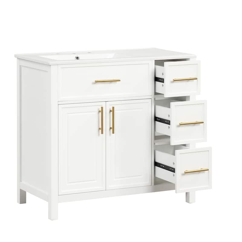 GDFStudio - Avalon 36-Inch Bathroom Vanity with Sink Top, Cabinet with Two Doors, Solid Wood & MDF Board, Painted Finish