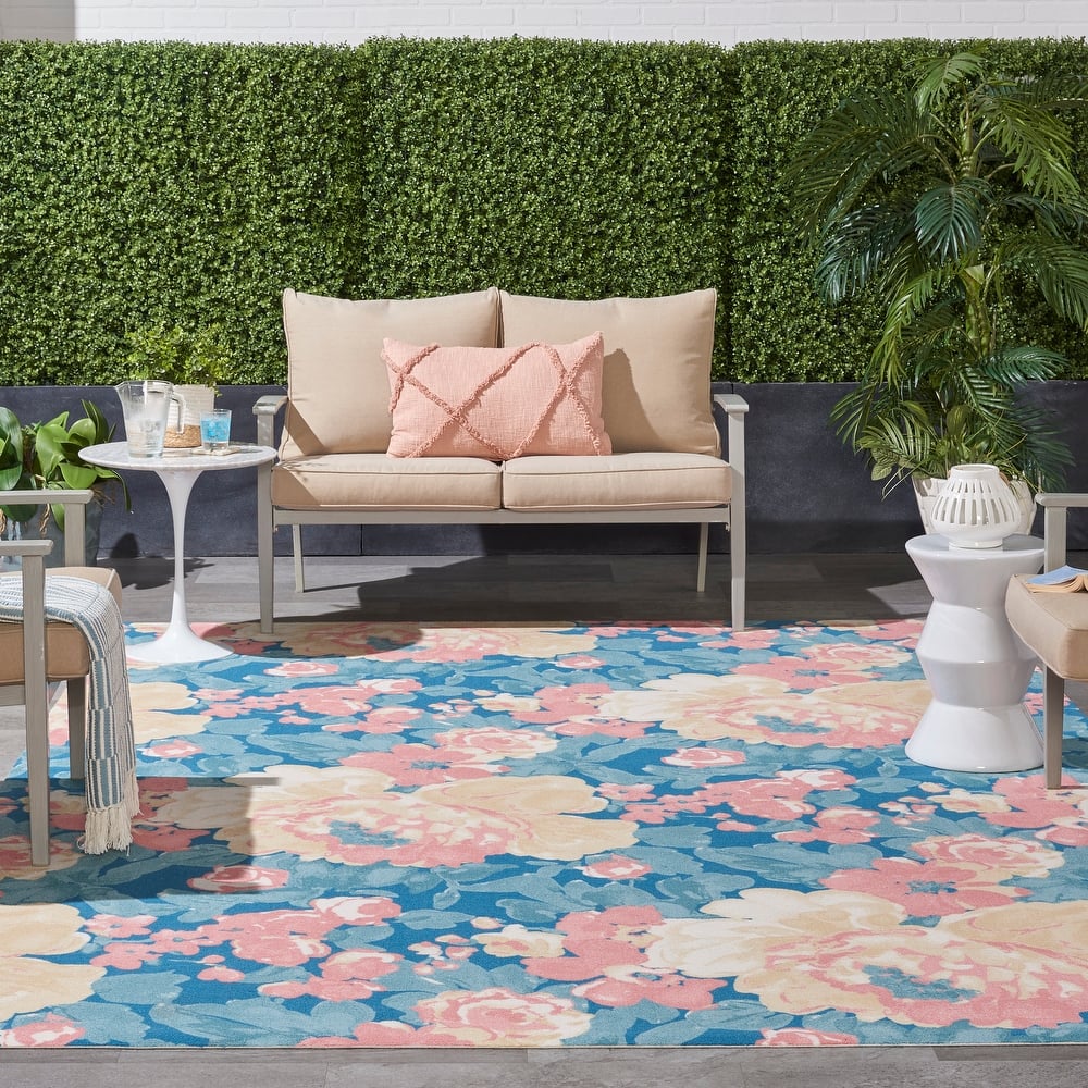 Waverly Sun N' Shade Botanical Floral Garden Farmhouse Indoor/Outdoor Area Rug