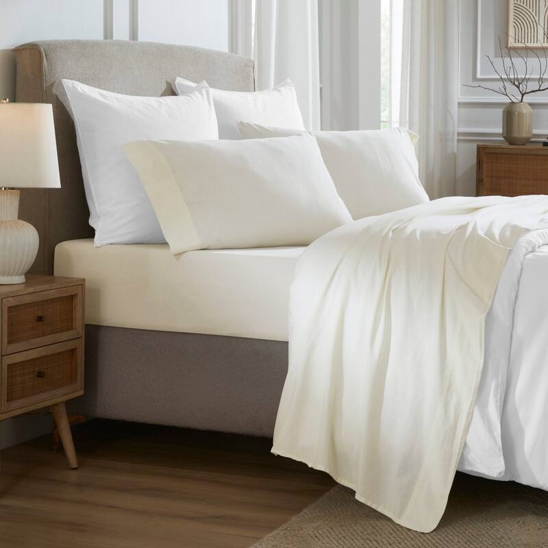 Superior Carmen 100% Cotton Relaxed Wash Bed Sheet Set - Twin XL - Ivory