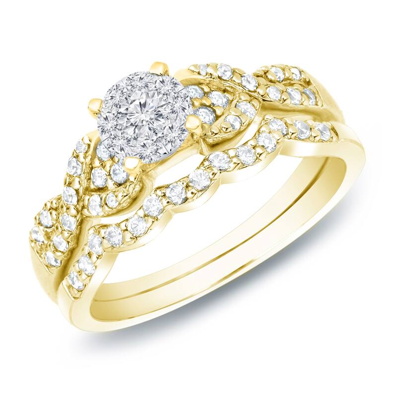 Auriya 1/2ctw Braided Round Diamond Engagement Ring Set 14k Gold - Yellow - 7.5