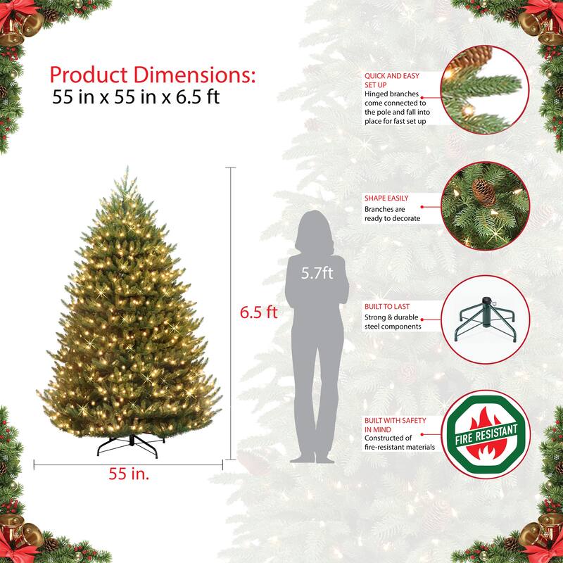 Puleo International 6.5' Pre-Lit Canadian Balsam Fir Artificial Christmas Tree - 6.5