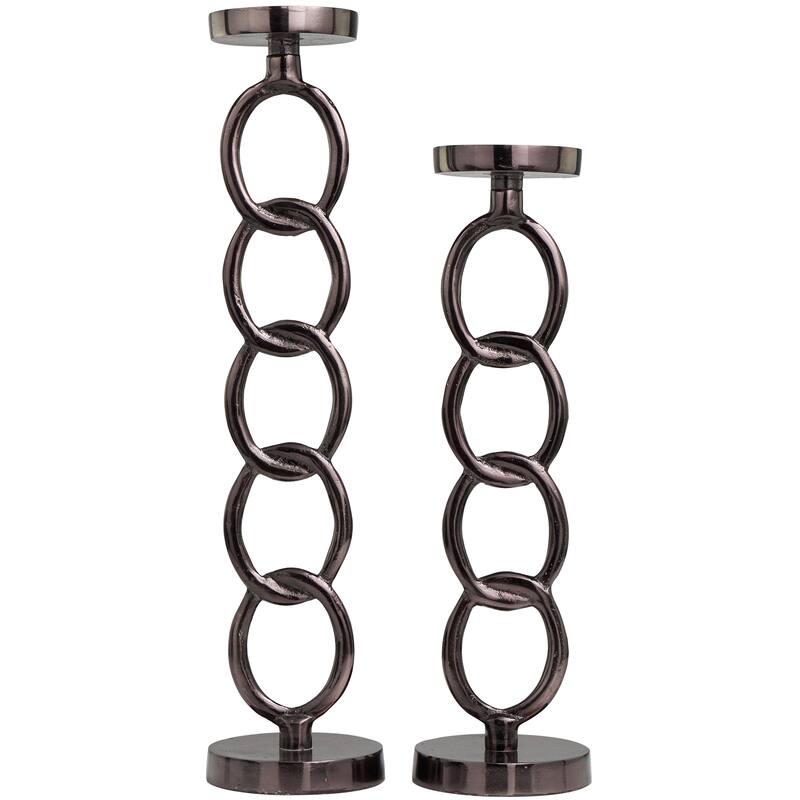 Dark Gray Aluminum Chain Link Geometric Candle Holder (Set of 2)
