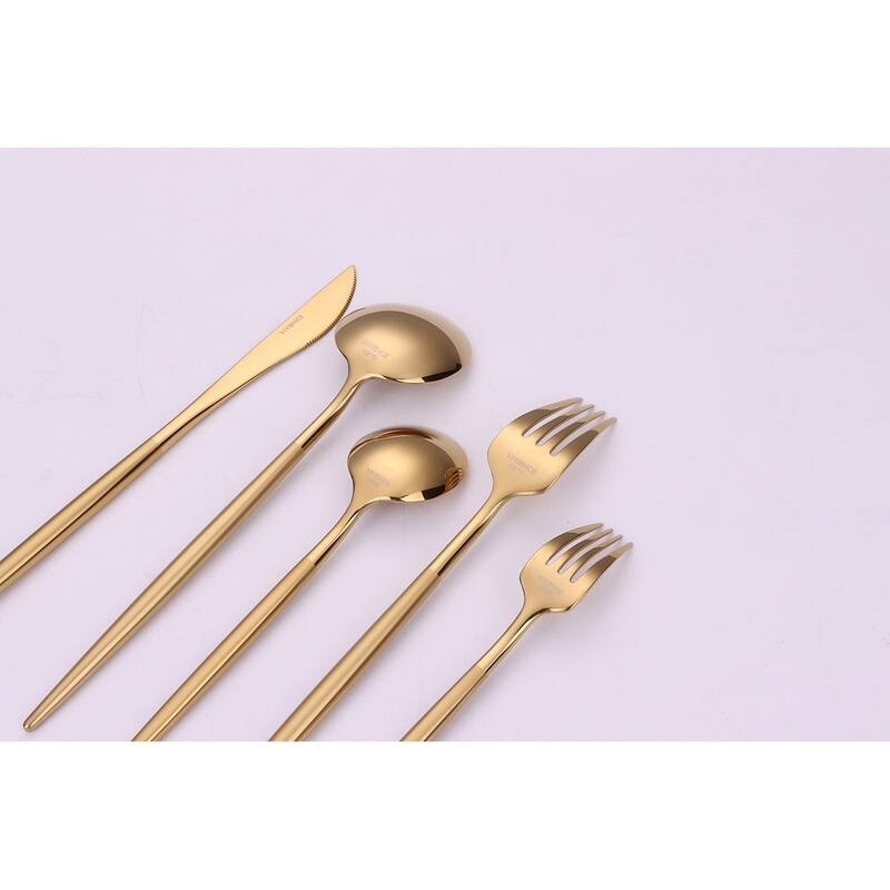20 Pc Flatware Set Gold With Matte Handles - Service For 4 - 20 Pc