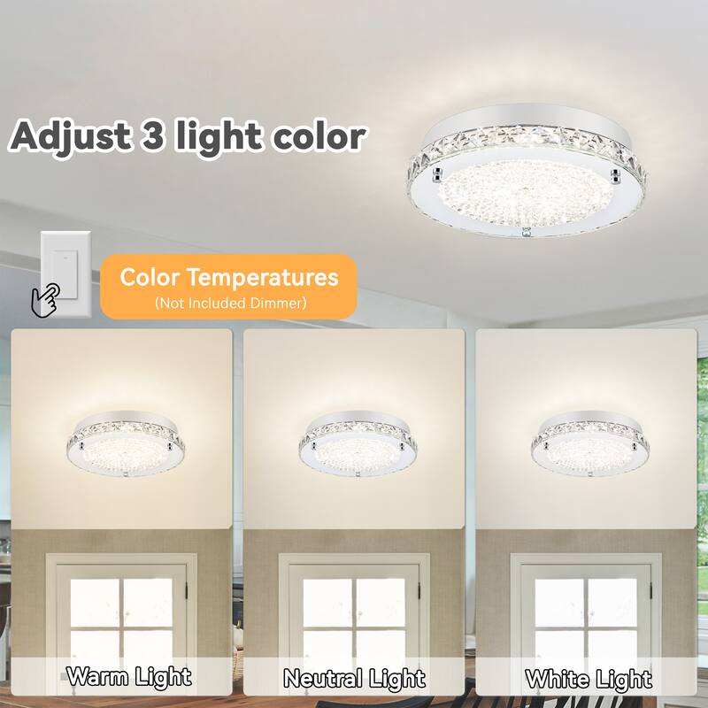 LED Crystal Flush Mount Ceiling Light Dimmable Crystal Light Fixture Flush Mount Lighting Crystal Ceiling Light - 11in