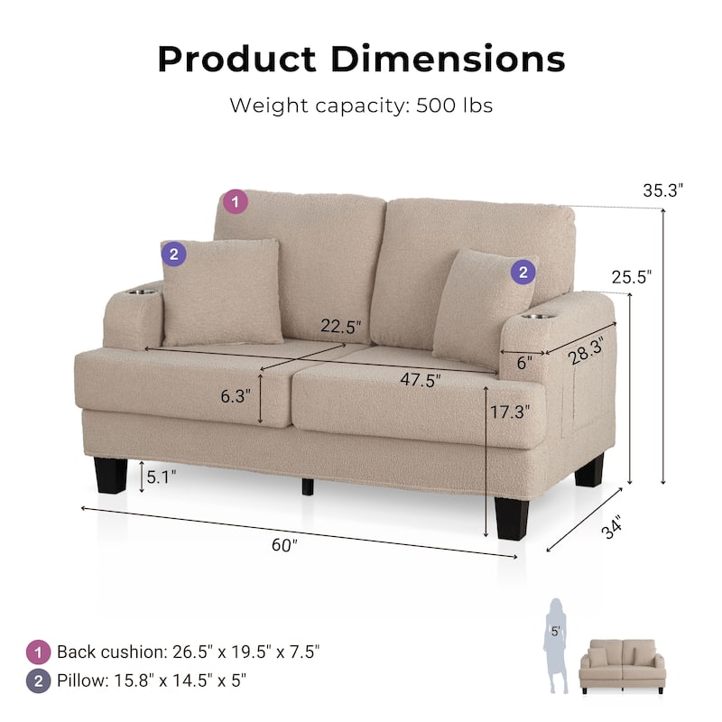 Furniture of America Xenia Modern 2-Piece Boucle Sofa Set with Cup Holders and USB Ports