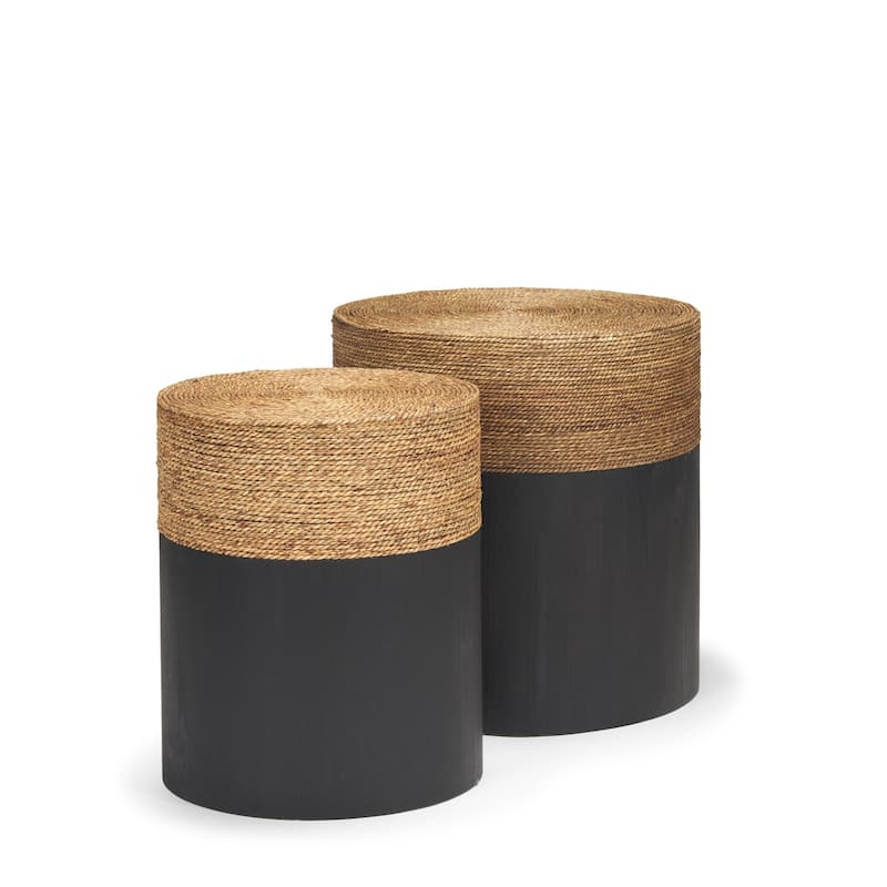 Wenopa Matte Black Wood w/ Natural Jute Accent Tables - Black