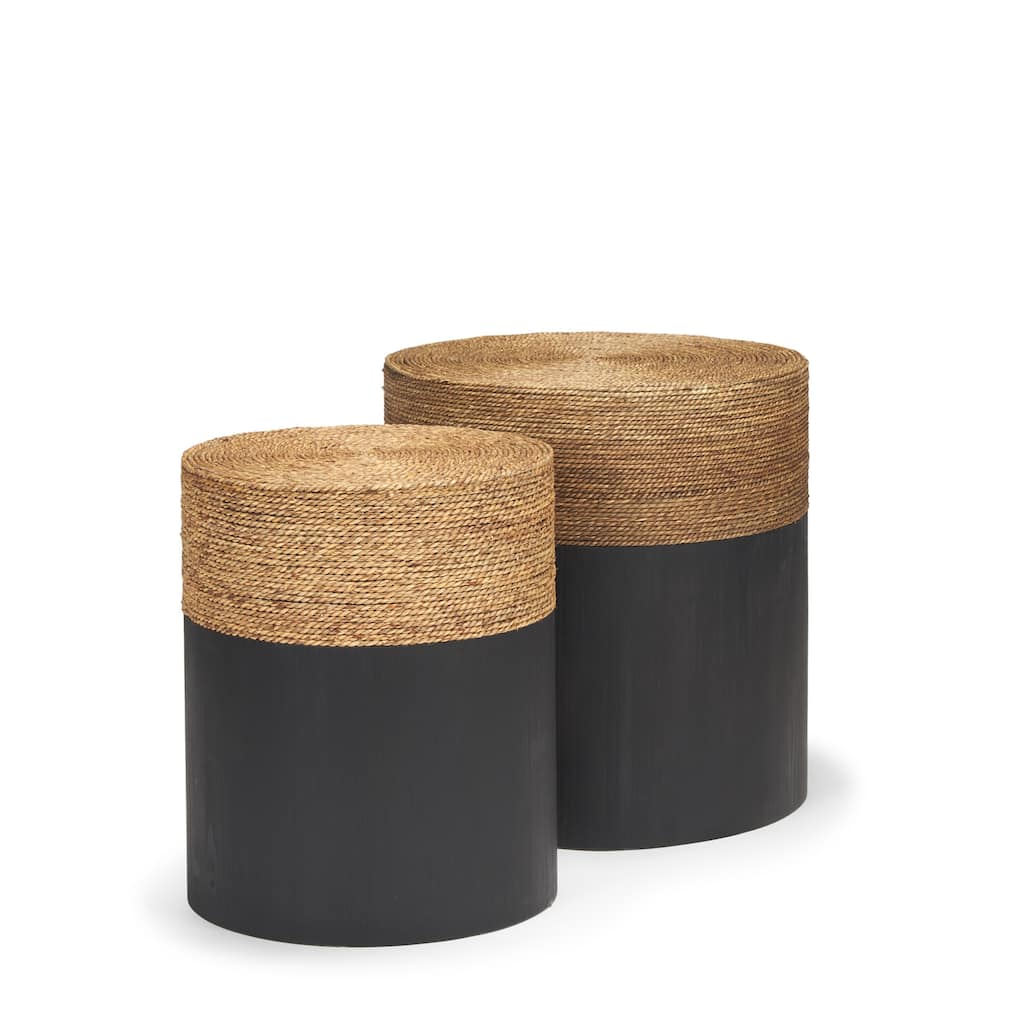 Wenopa Matte Black Wood w/ Natural Jute Accent Tables