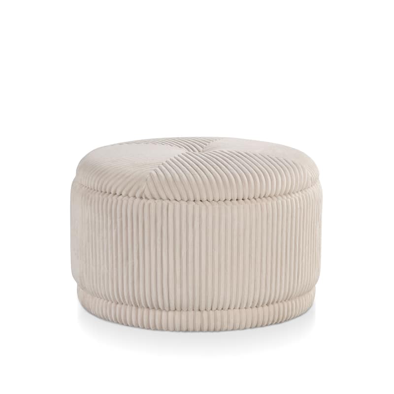 Furniture of America Elyndra 29-inch Round Chenille Storage Ottoman