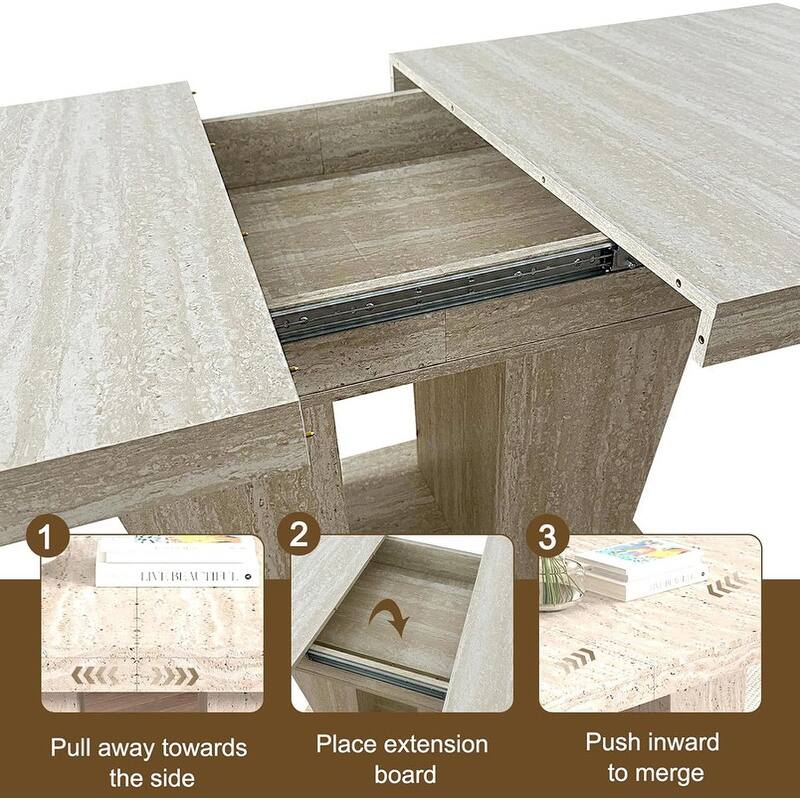 Wood Extendable Dining Table for 6-10 Person, Large Rectangle Expanding Dining Table with Black Double Pedestal Base