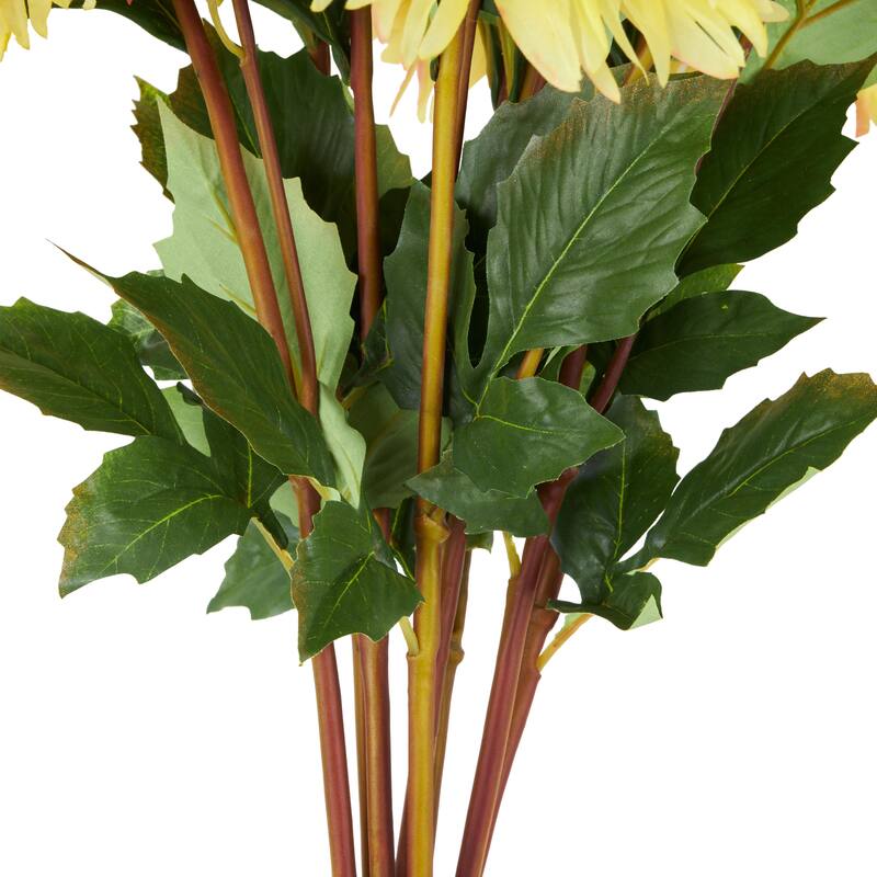 Yellow Faux Foliage Tall Dahlia Artificial Flower Stem (Set of 8)