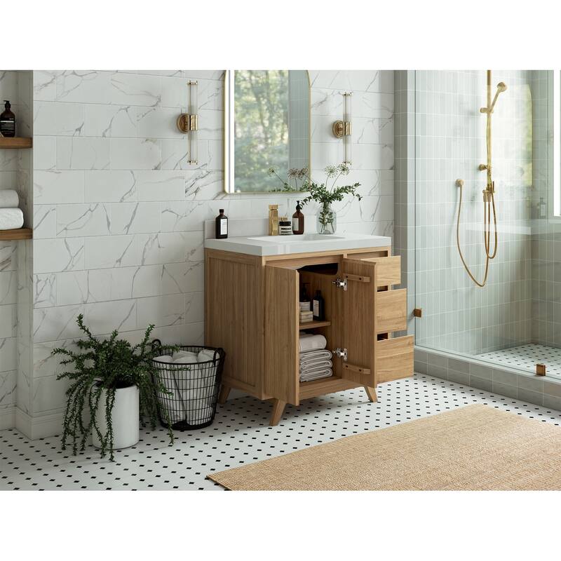 Willow Collections 36 in. W x 22 in. D Madison Teak Center Sink Bathroom Vanity with Countertop