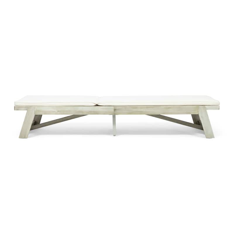 Maki Outdoor Acacia Wood Chaise Lounge and Cushion Set (Set of 2) by Christopher Knight Home