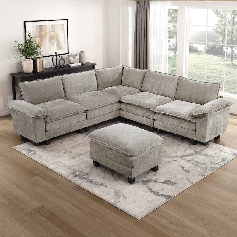 Fremont & Park Terra Chenille 6-Piece Modular Sectional Sofa - Ottoman