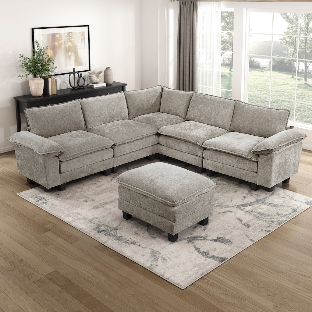 Fremont & Park Terra Chenille 6-Piece Modular Sectional Sofa - Ottoman