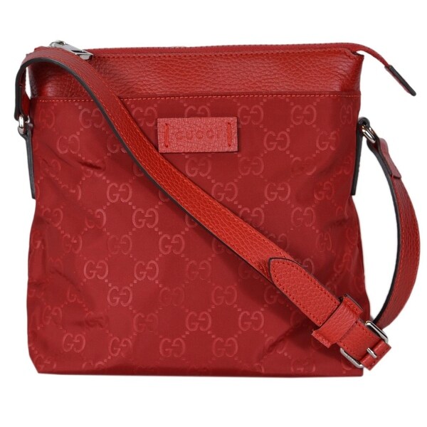 Shop Gucci 510339 Small Red Nylon Leather GG Guccissima Crossbody Messenger Bag - 8.5&quot; x 9&quot; x 2 ...