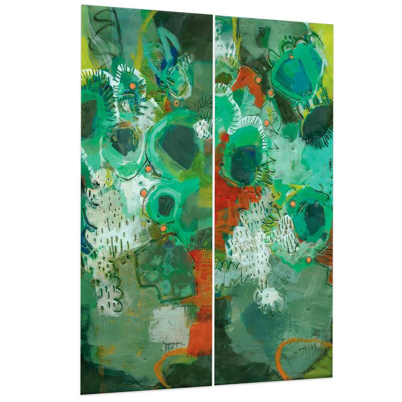 "Lolly I & II" Abstract Wall Art Printed on Frameless Free Floating Tempered Glass Panel - Green