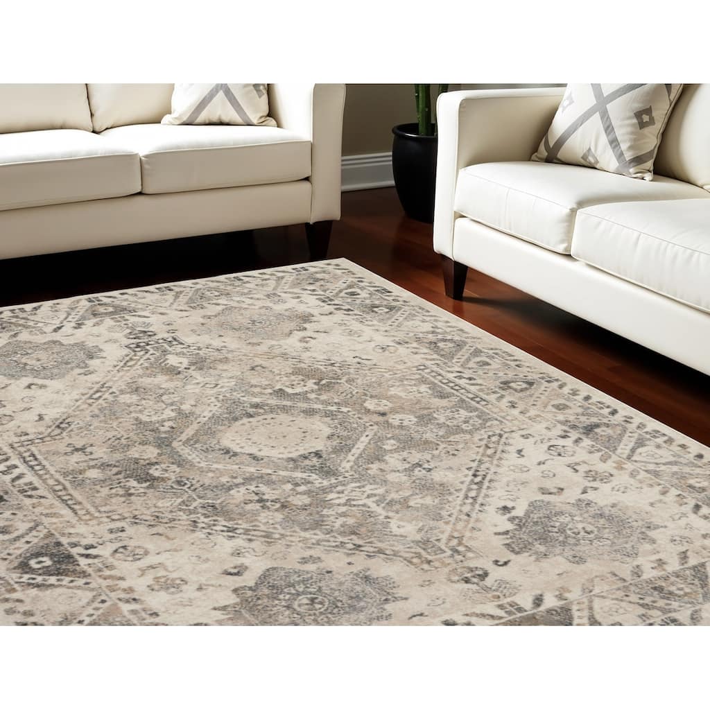 Distressed Floral Stain Resistant Soft Area Rug - 126' X '94' X '0.75