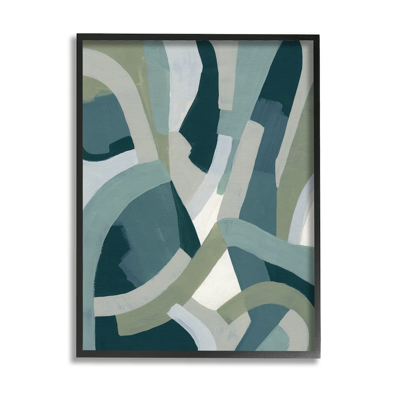 Stupell Layered Curved Shapes Abstract Green Limestone Framed Wall Art - 16 x 20 - Black