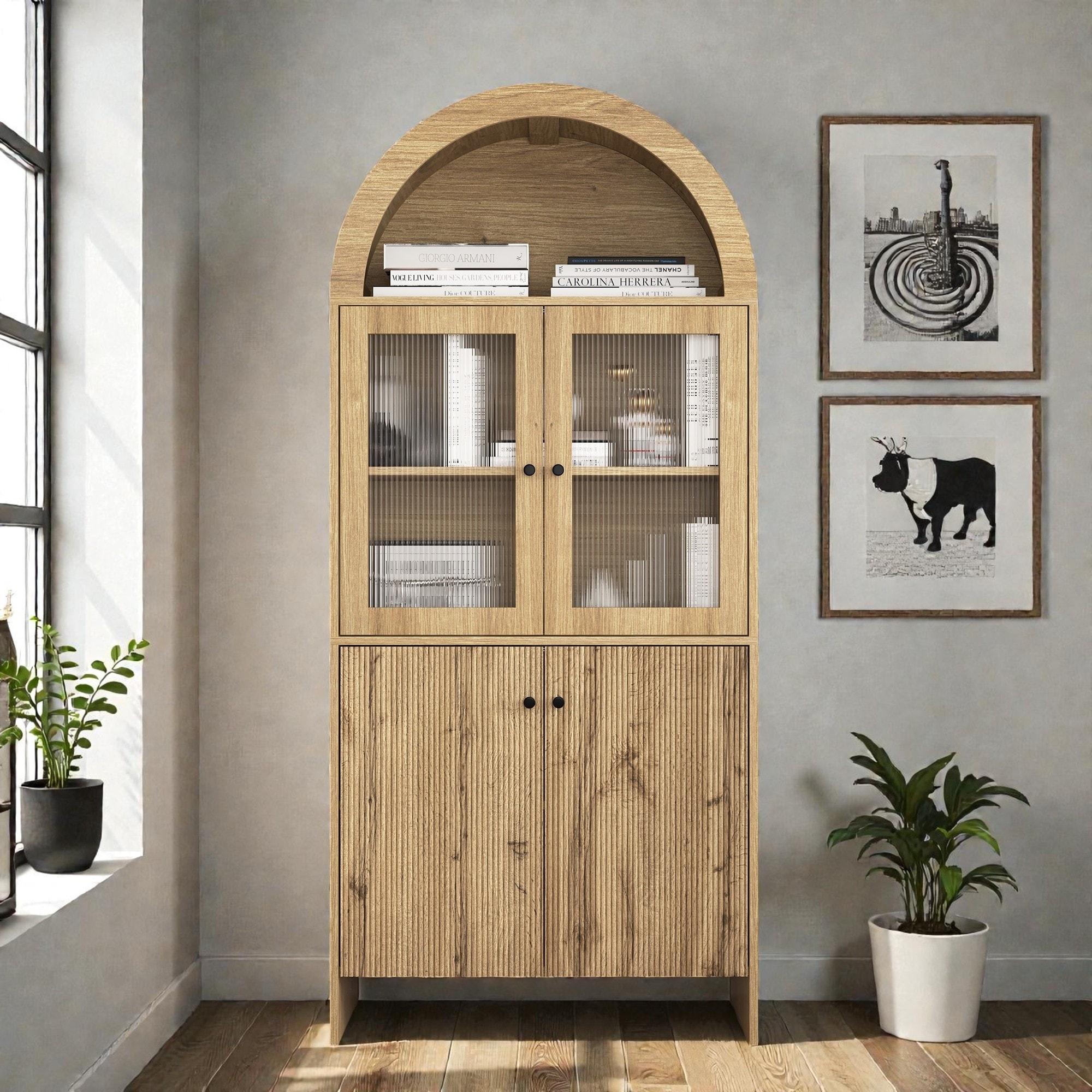 Modern MDF Dome Cabinet with LED Lighting, Tech Inspired Snack Storage Display Cabinet for Home