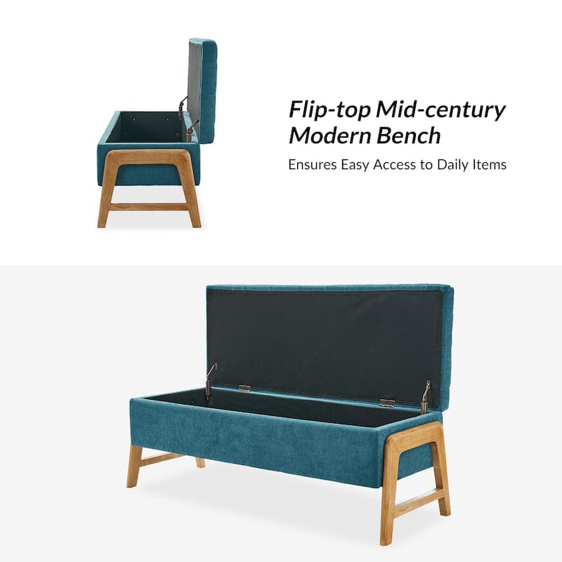 Rita Mid-century Modern Upholstered Storage Bench with Tufted Seat and Solid Wood Leg by HULALA HOME